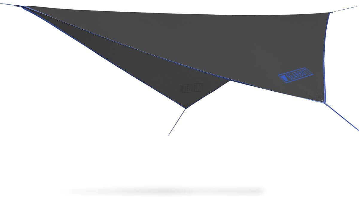 Bear Butt hammock rain fly setup shows quick shelter in a forest campsite for rain-ready comfort
