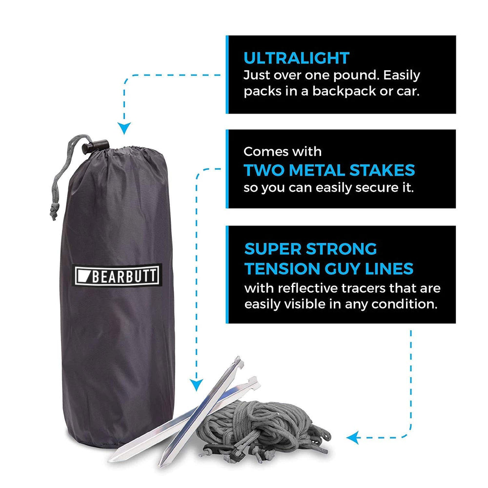Bear Butt Hammock Rain Fly ultralight weight under a pound facilitates backpacking
