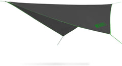 Bear Butt rain fly 11x9ft coverage demonstrates full protection during rain showers for hammocks.