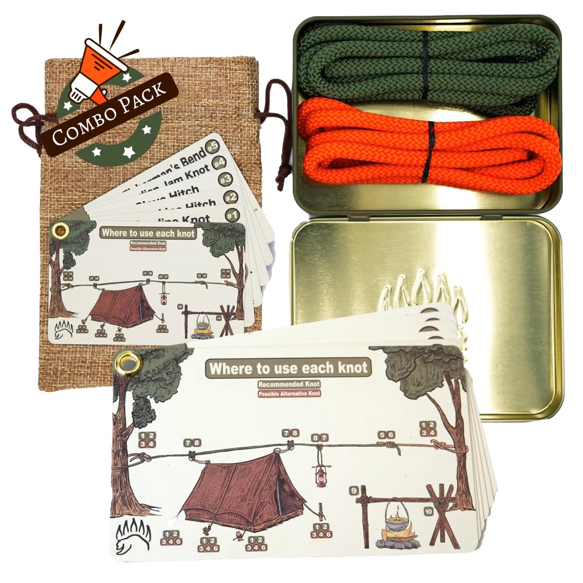 The Bear Essentials knot cards on display for quick knot reference and learning.