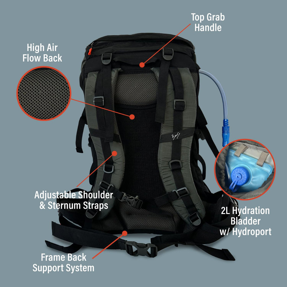 Bear Grylls 45L lightweight aluminum frame provides stability on rough trails.