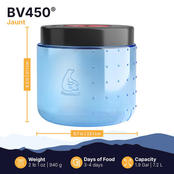 BearVault BV450 Jaunt with lid open highlights easy trail access to snacks.