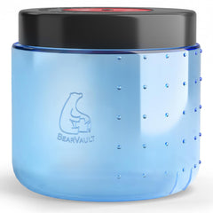 BearVault BV450 Jaunt side view shows compact silhouette ideal for backpacking trips.