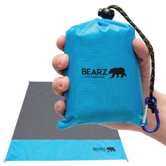 BEARZ Outdoor pocket blanket blue folded for ultra-compact travel and quick picnics