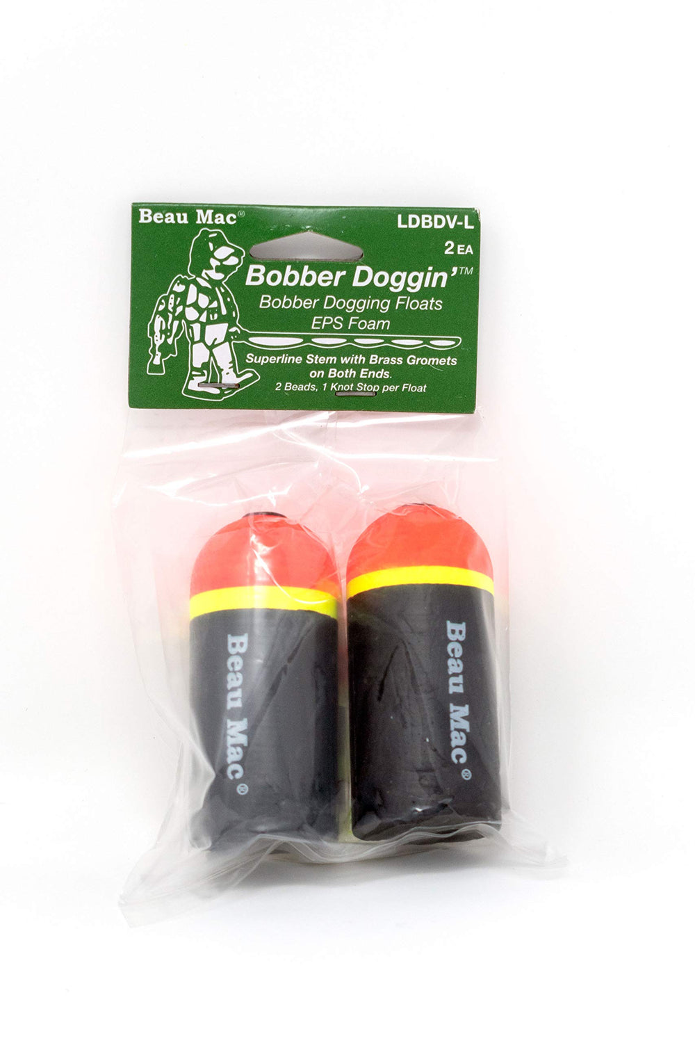 Beau Mac Bobber Doggin' Float Foam flame top boosts strike visibility on water.