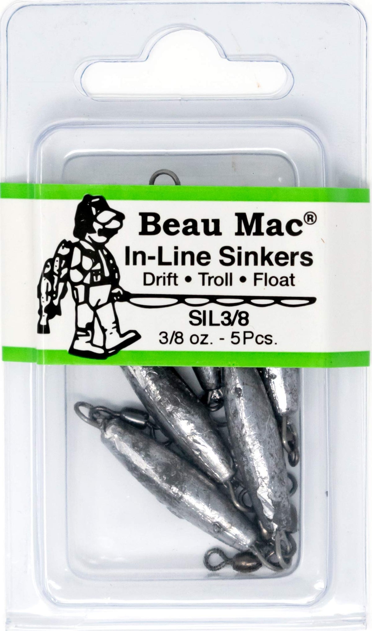 Beau Mac in-line sinker with crane swivels for twist-free float fishing and longer casts.