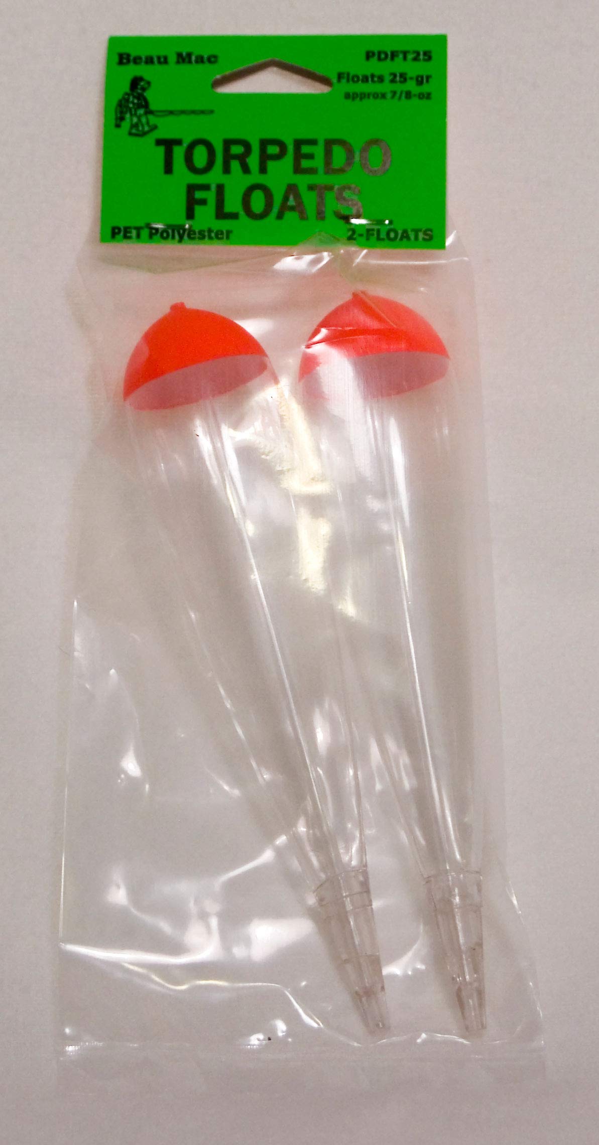 Beau Mac PET clear torpedo slip float, 25g, stealthy water presentation.