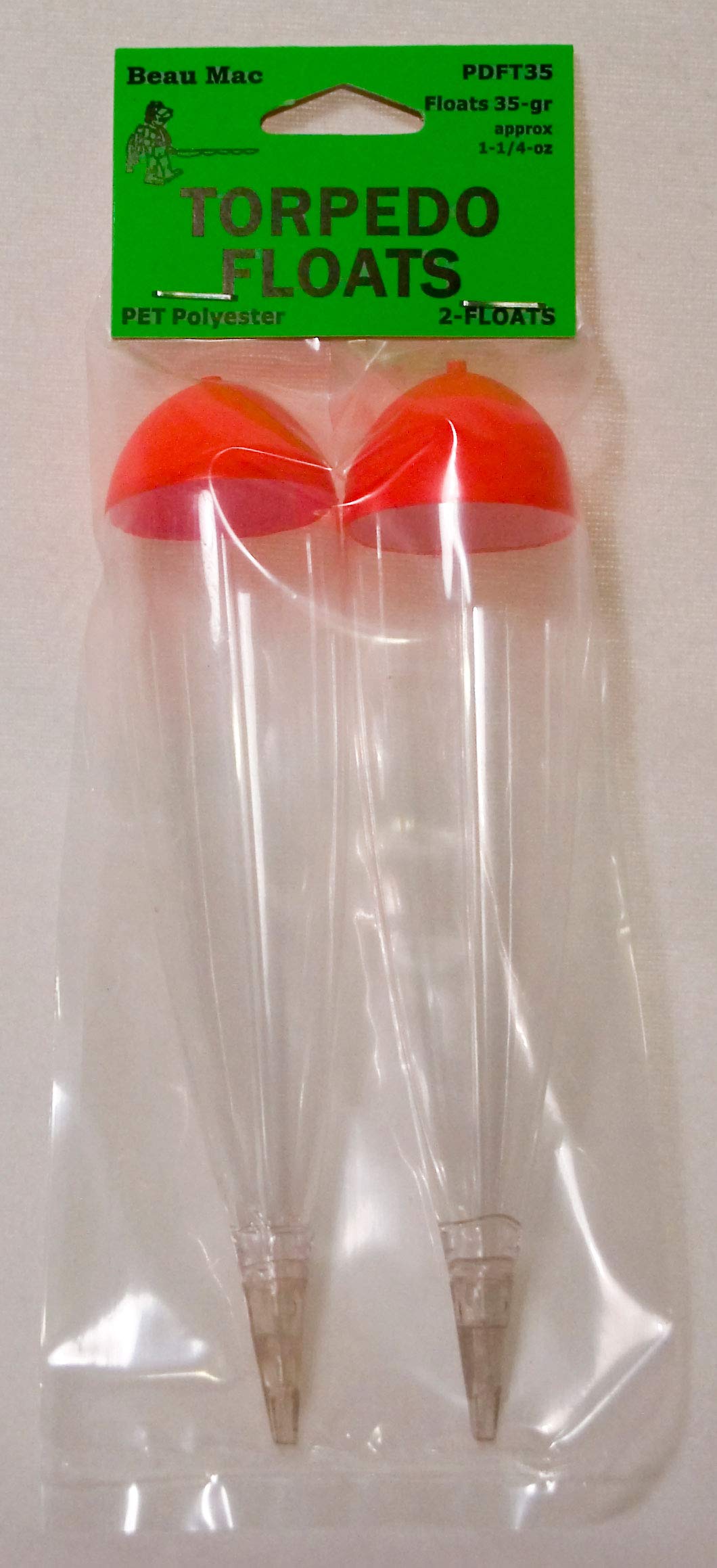 Beau Mac PET Clear Torpedo Slip Float shown for stealthy bait presentation in clear water