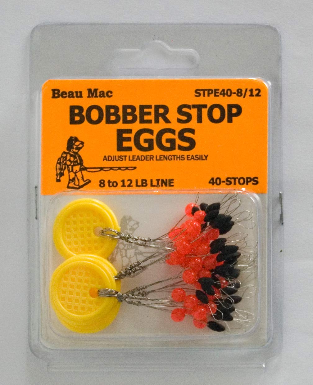 Beau Mac STPE40 rubber egg stop setup for quick depth adjustment on mono line.