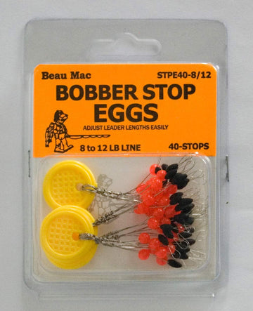 Beau Mac STPE40 rubber egg stop setup for quick depth adjustment on mono line.
