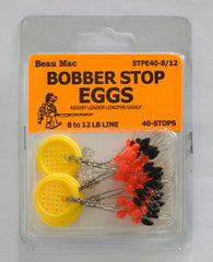 Beau Mac STPE40 rubber egg stop setup for quick depth adjustment on mono line.
