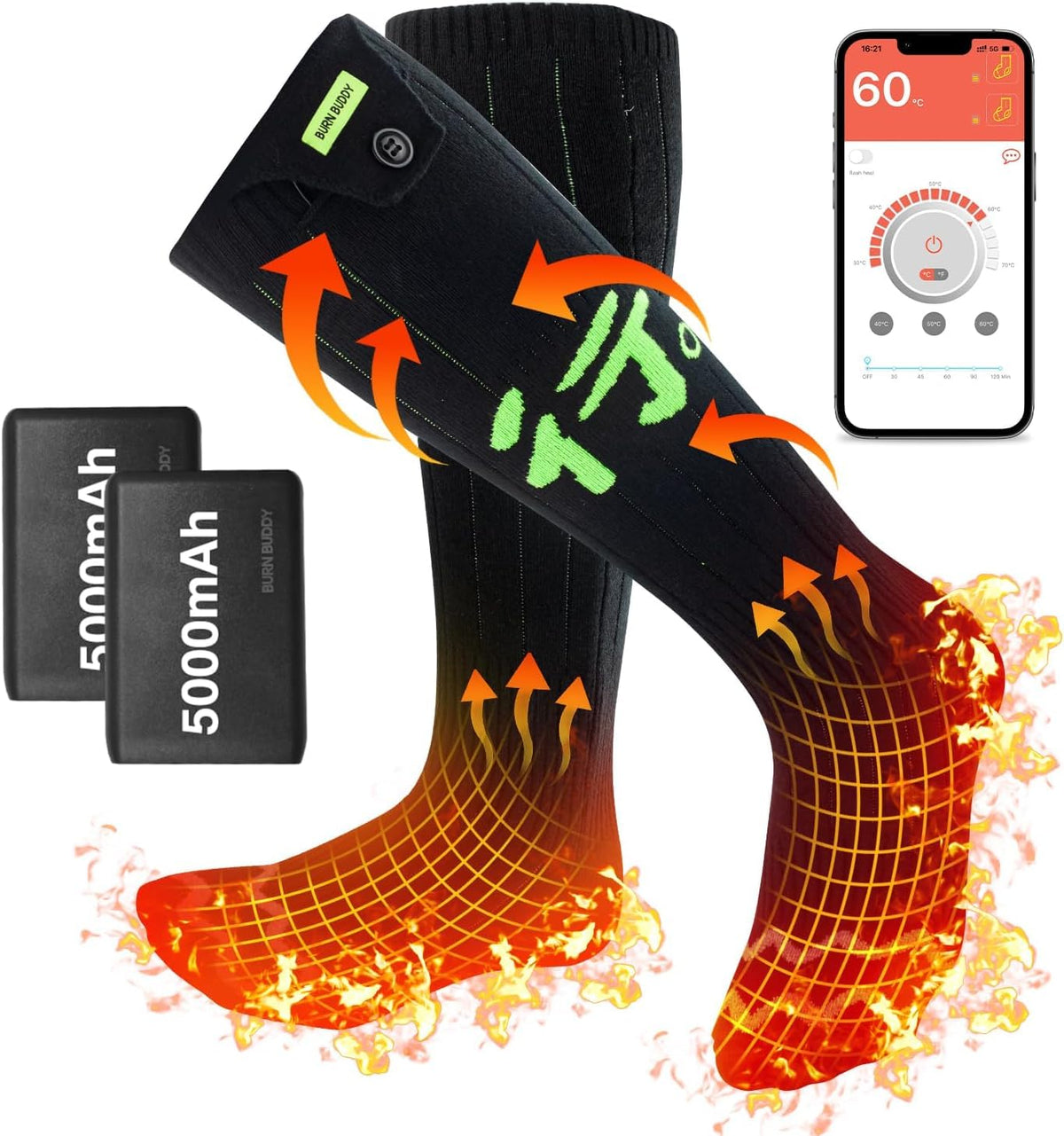 BEAUZMO heated socks app control interface for on-the-fly temperature adjustments during activities