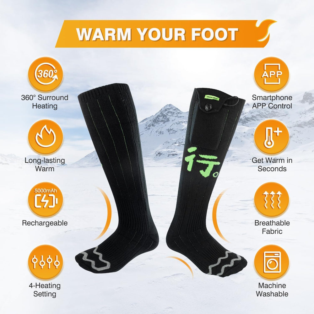 BEAUZMO heated socks with rechargeable batteries powering long-lasting warmth outdoors