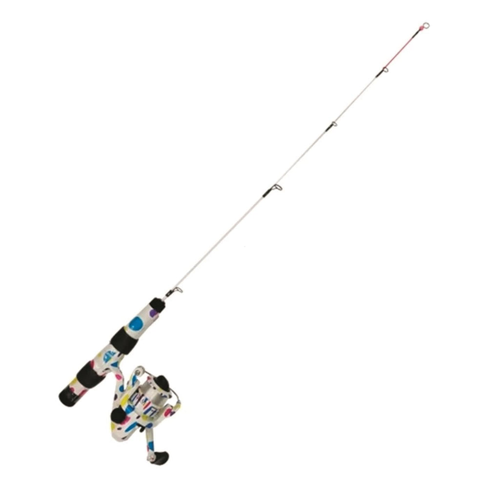 Beaver Dam Ice Combo spinning rod on ice, great for bluegill, perch, and light pan fishing.