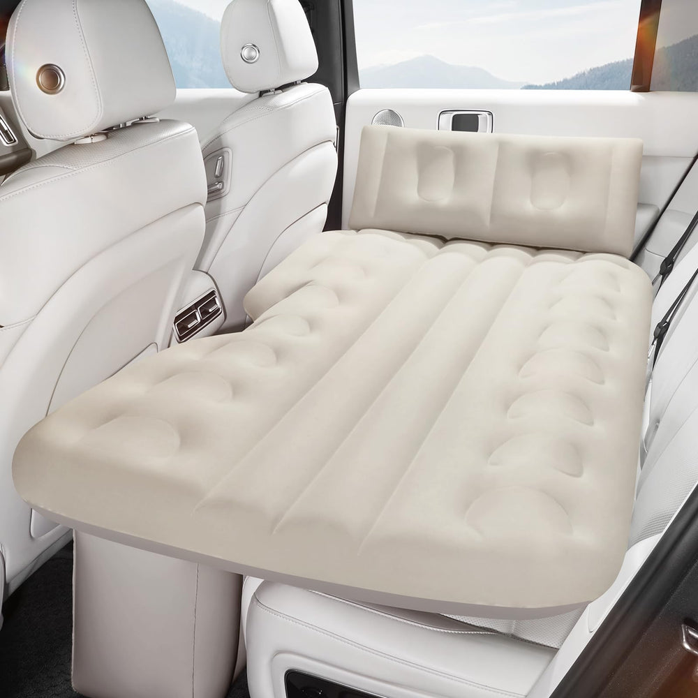 BEBAS backseat mattress with pillow and carry bag close-up for travel comfort.