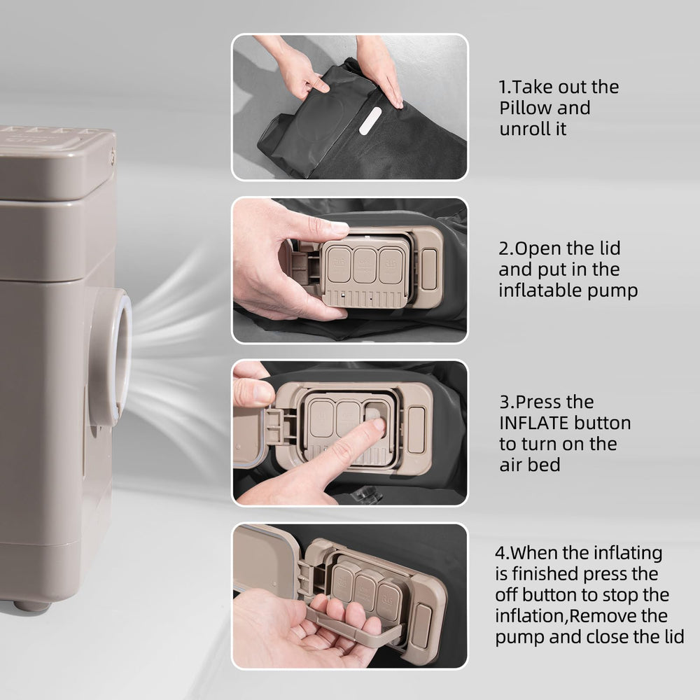 BEBAS includes pillow, USB cable, carrying bag, and repair stickers.