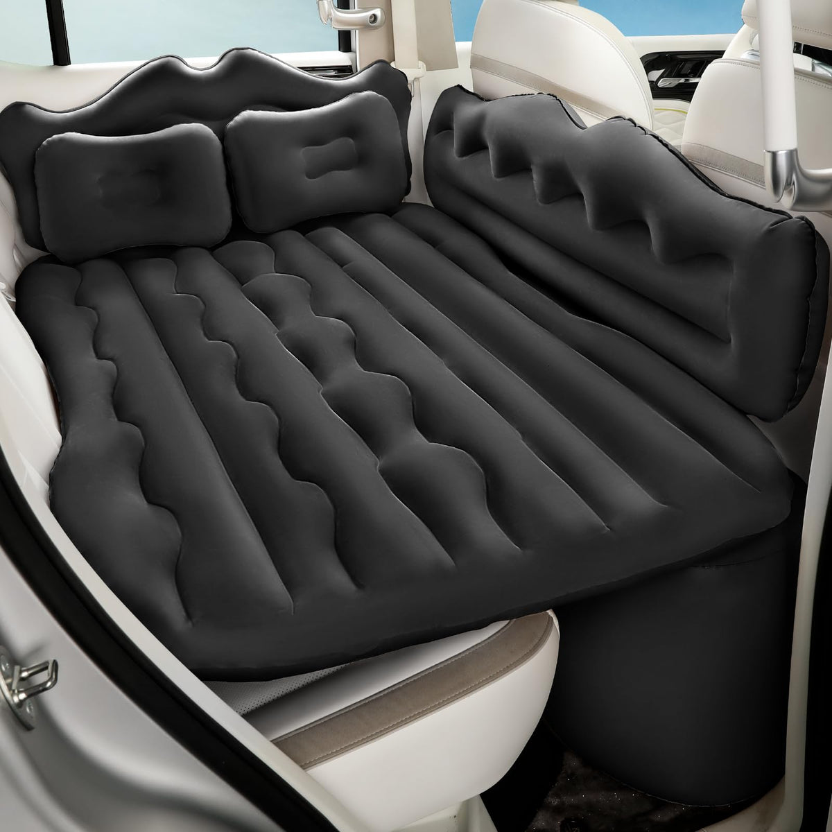 BEBAS inflatable air mattress backseat provides comfortable resting space on road trips.