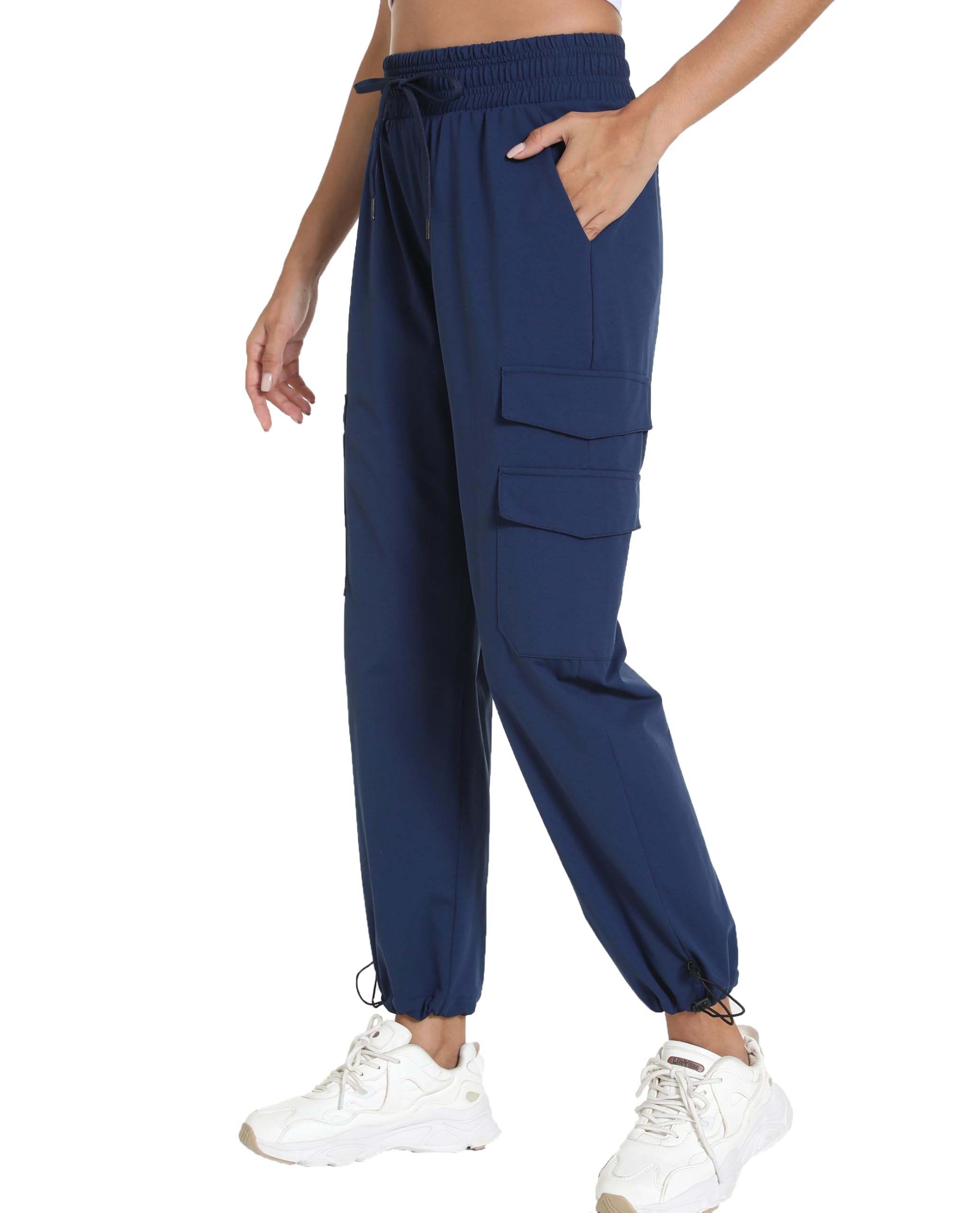 bebopotan quick-dry cargo pants navy drawstring ankle-adjustment demonstrates length customization