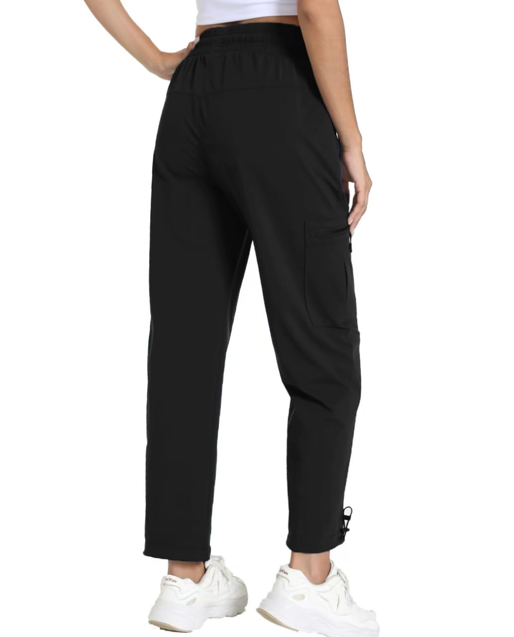bebopotan quick dry women's cargo pants waistband detail shows comfortable fit