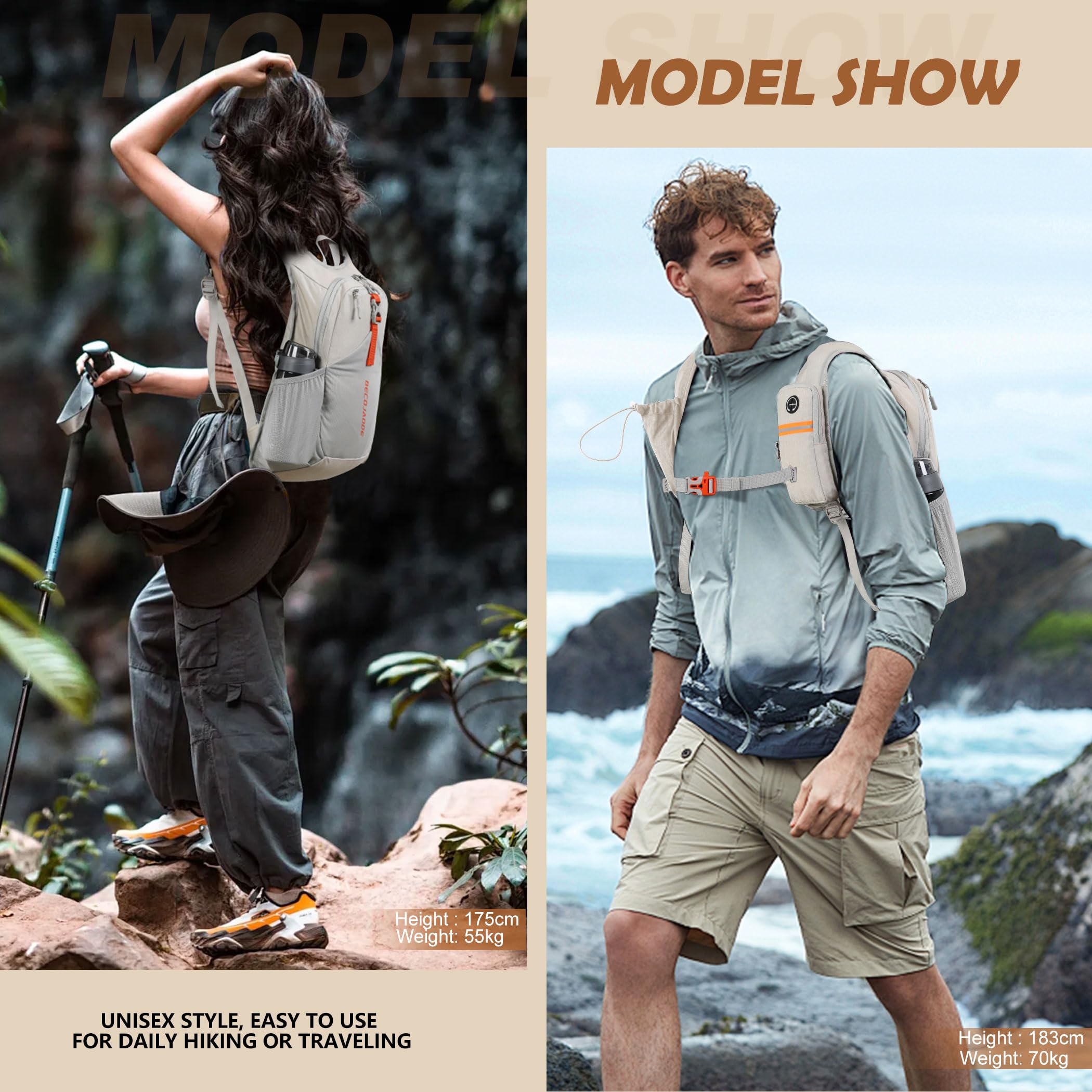BECOJADDE 15L backpack two water bottle holders fit hydration on trails