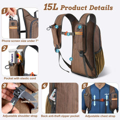 BECOJADDE 15L front pocket zippered for quick phone access during hikes