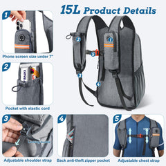 BECOJADDE 15L backpack chest belt adjustable for secure fit and whistle-ready.