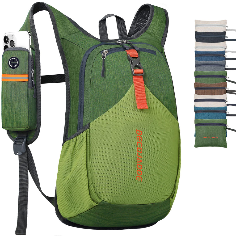 BECOJADDE 15L backpack left zip pocket for quick phone access on trails.