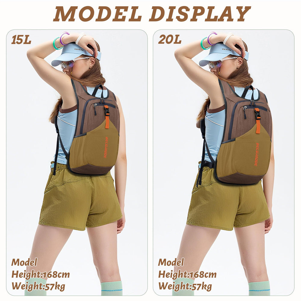 BECOJADDE 20L backpack folded compactly for travel and storage.