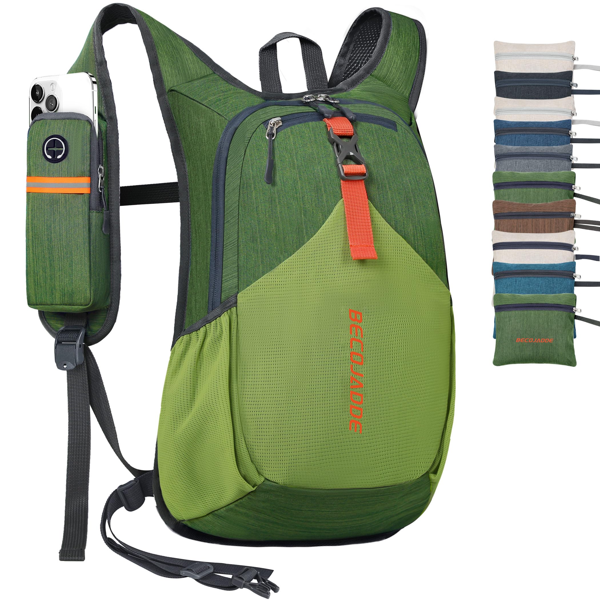 BECOJADDE 20L backpack front view in olive for easy-day hiking.