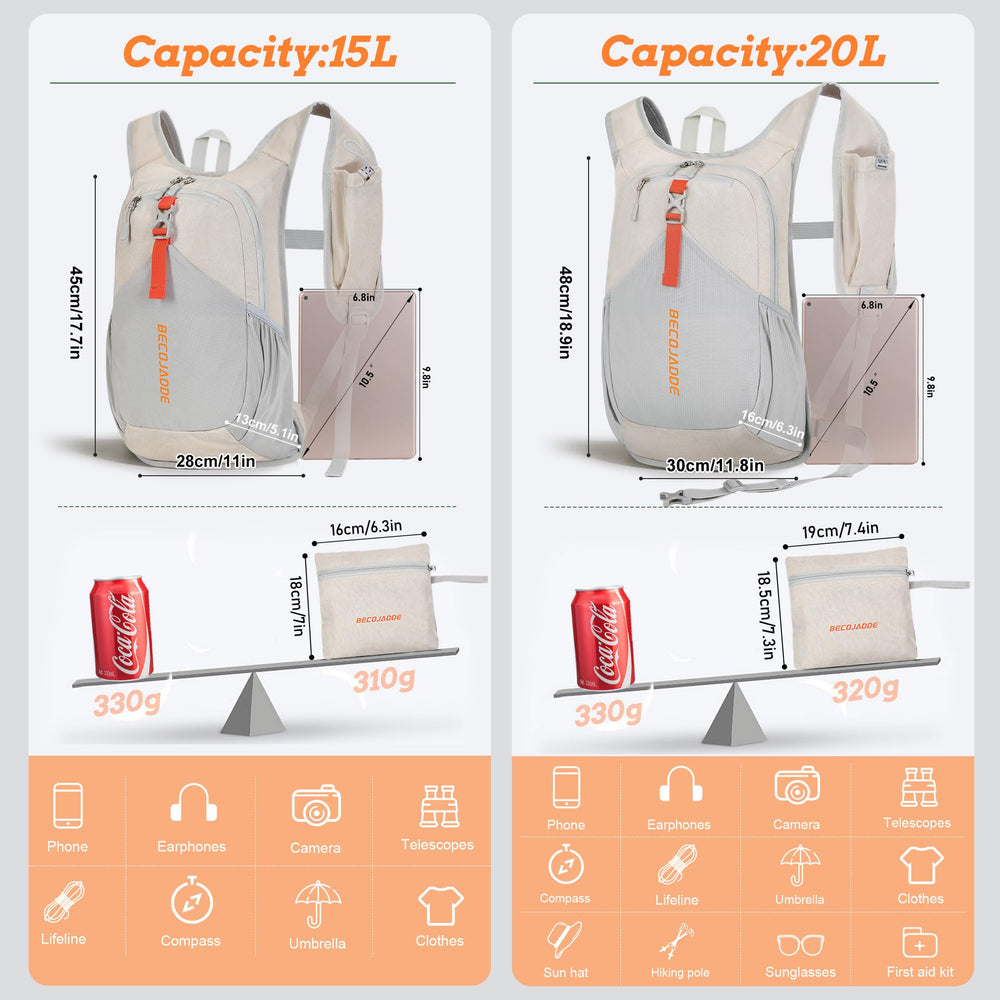 BECOJADDE 20L backpack breathable shoulder straps enhance comfort on long outdoor treks.