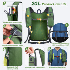 BECOJADDE 20L chest belt is adjustable for secure fit and safety signaling.
