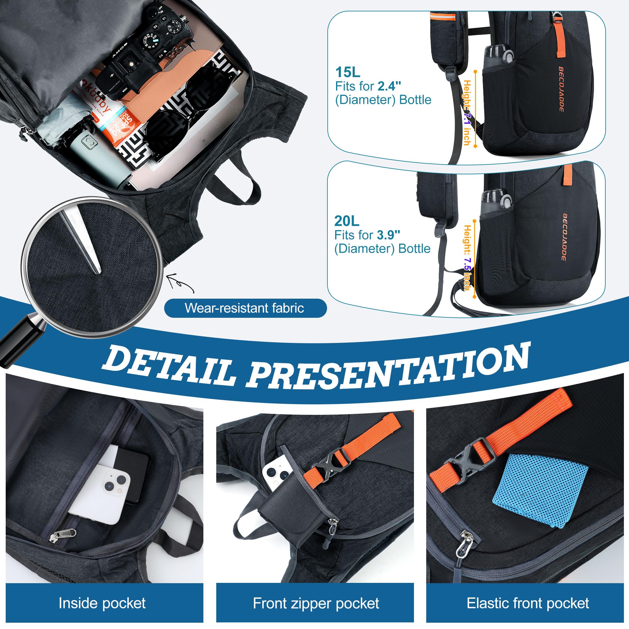 BECOJADDE adjustable chest belt with whistle offers secure fit and safety cues during hikes.