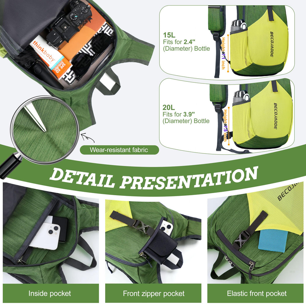 BECOJADDE 20L foldable pocket showcases packable design for easy storage.