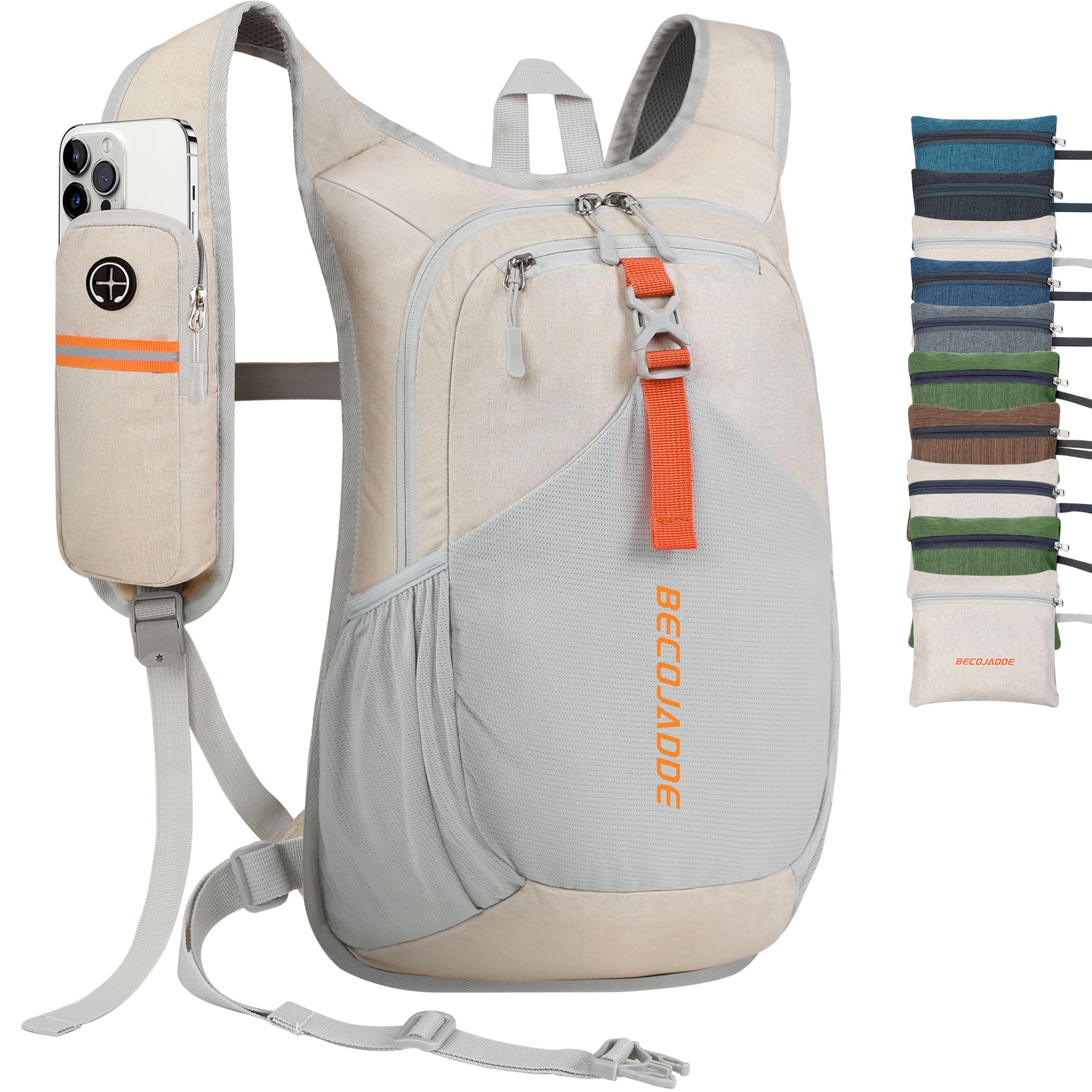 BECOJADDE 20L small hiking backpack front pocket for quick-access essentials on trails.
