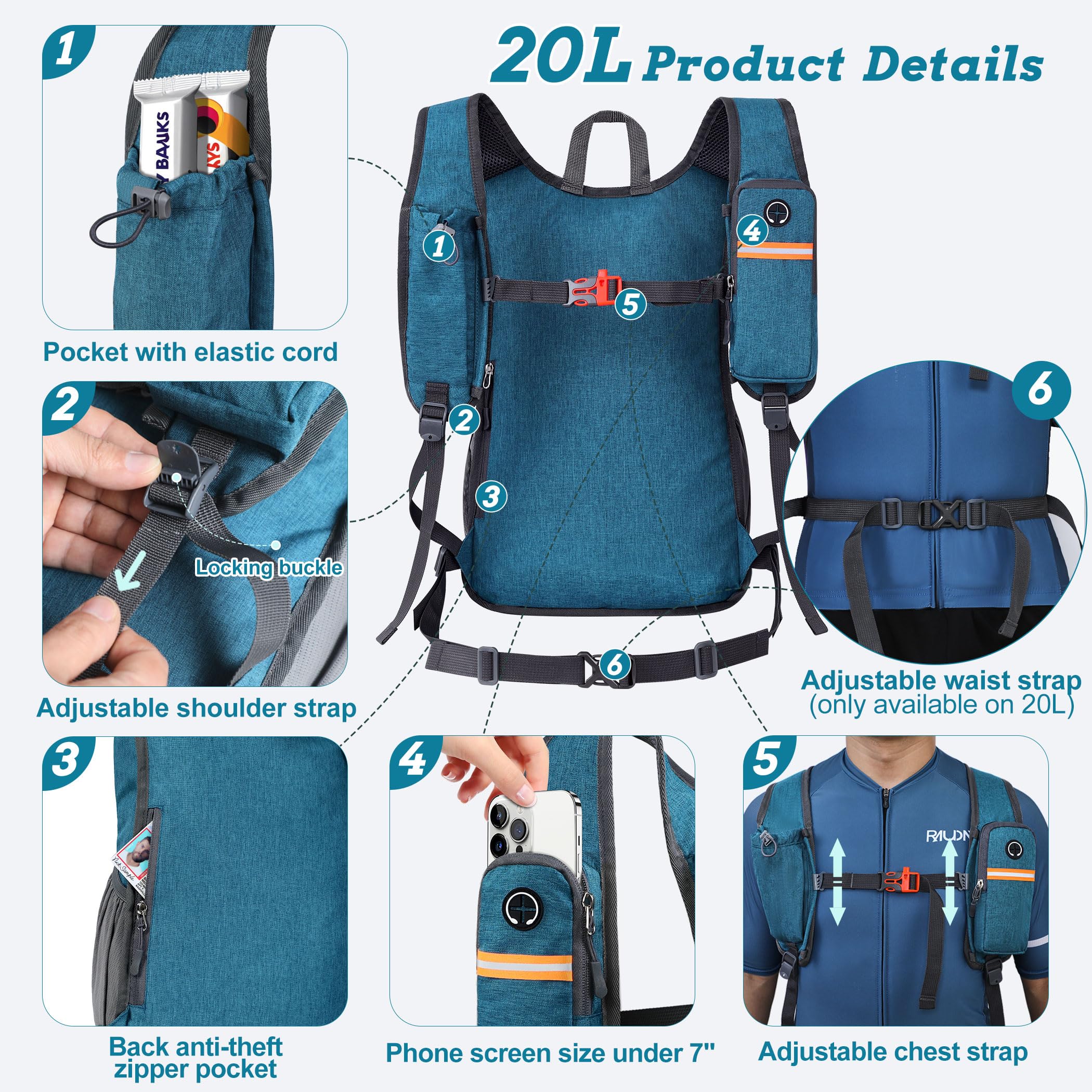BECOJADDE 20L backpack right pocket keeps small items organized during travel