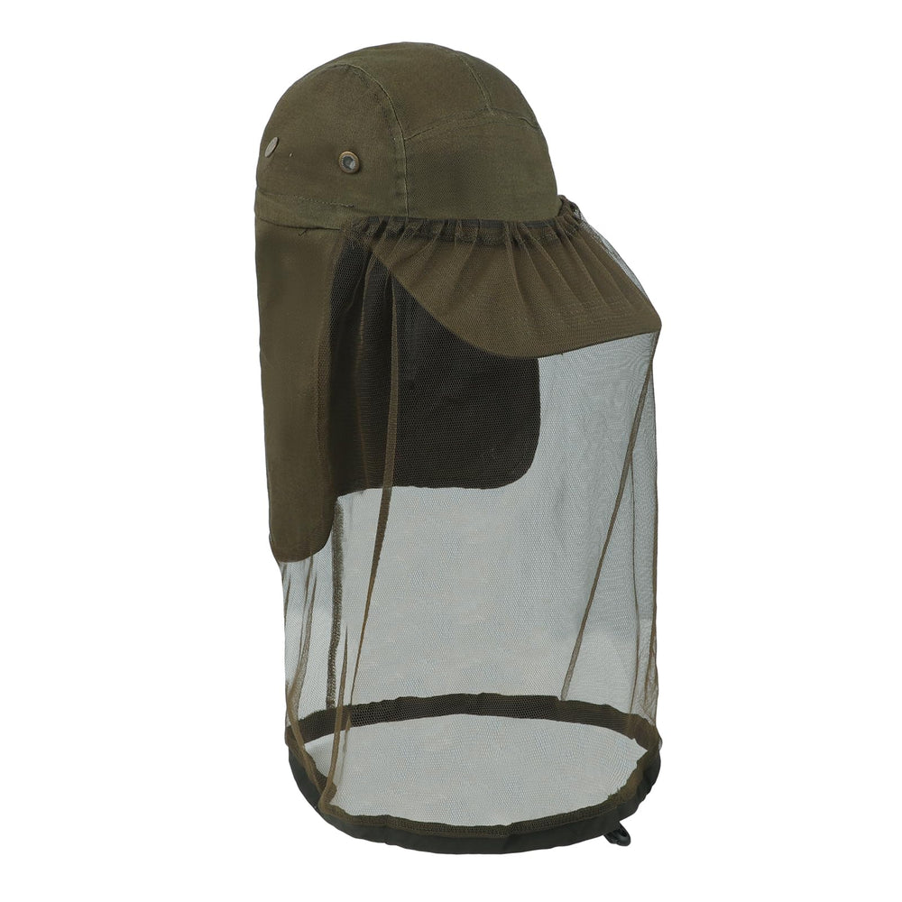 Beekeeper wearing sun protection hat outdoors
