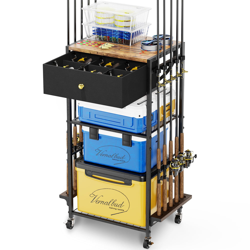BEGULF fishing rod holders holding up to 10 rods in a space-saving garage.