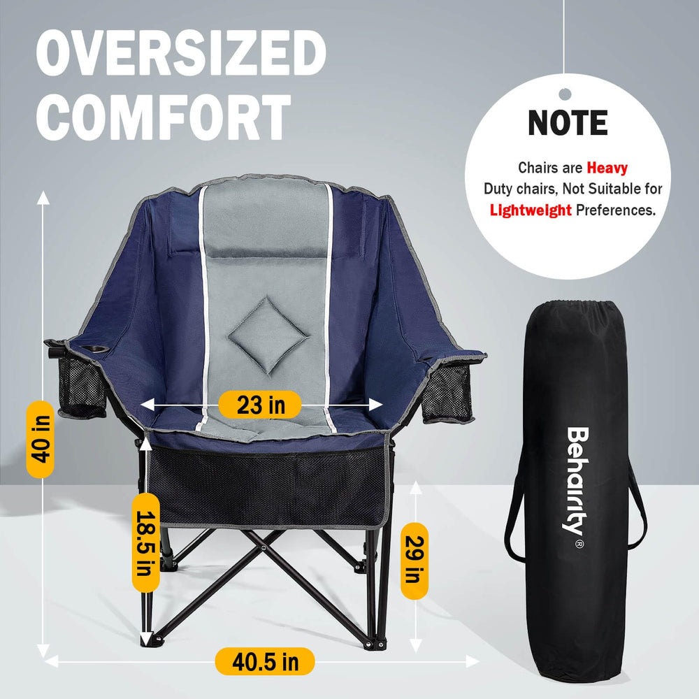Behairity camping chair padded backrest offers all-day comfort.