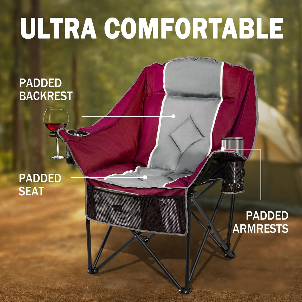 BeHairity portable folding chair includes carry bag and shoulder strap for easy transport.