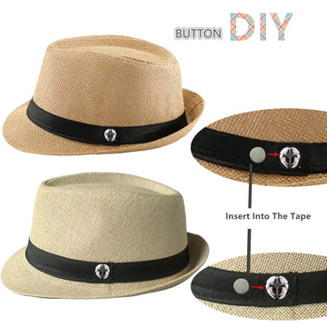 Beige/khaki fedora with short brim and ribbon band