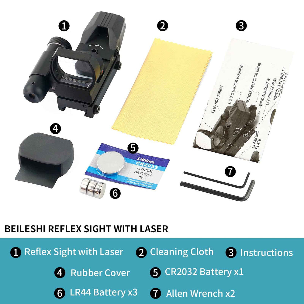 Beileshi Reflex Sight built-in laser with all-in-one aiming versatility.