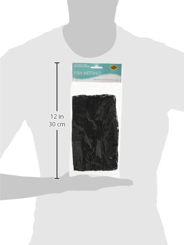 Beistle black fish netting hangs as ceiling decor for ocean vibes.