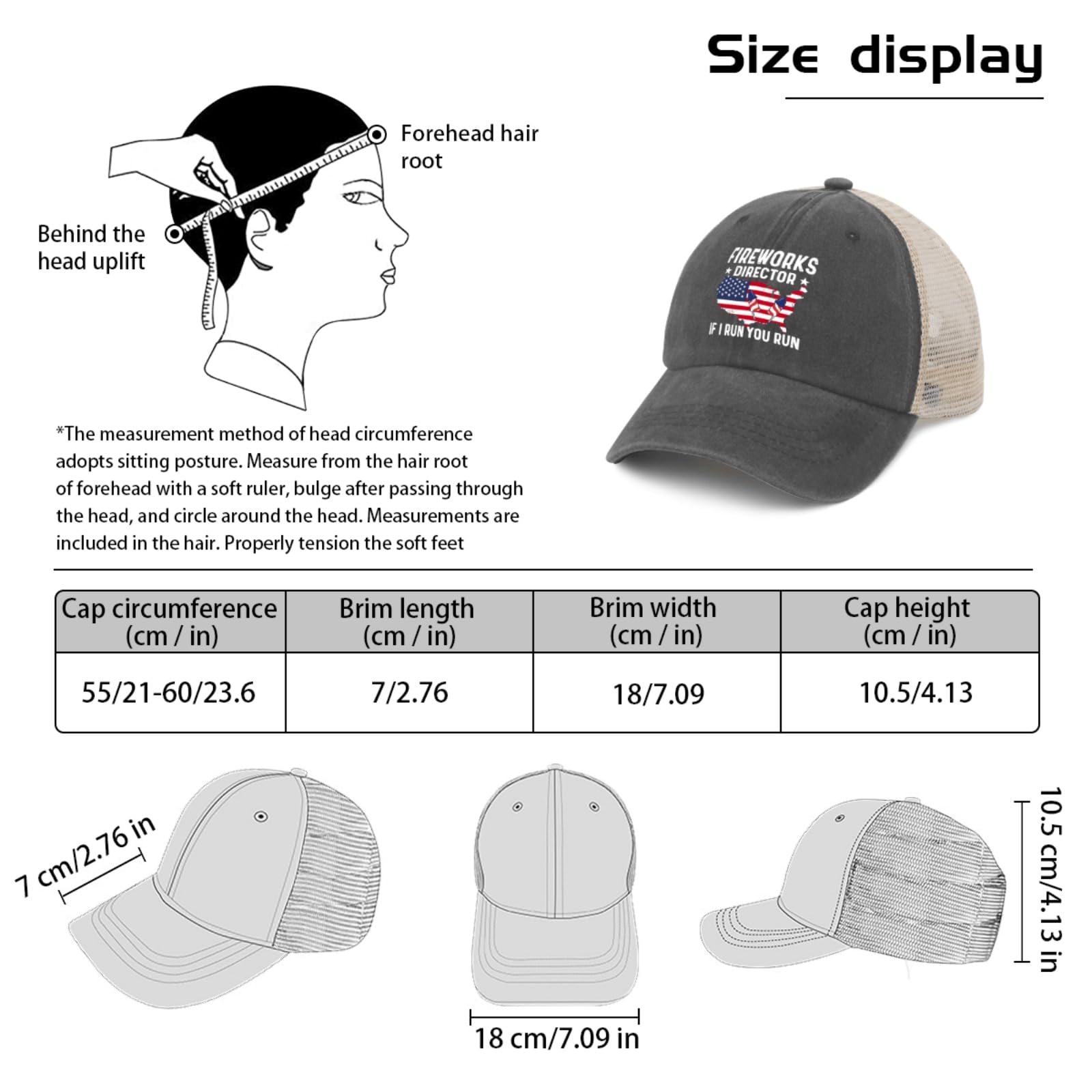 BEIXBE Fireworks Director hat adjustable strap for secure sizing