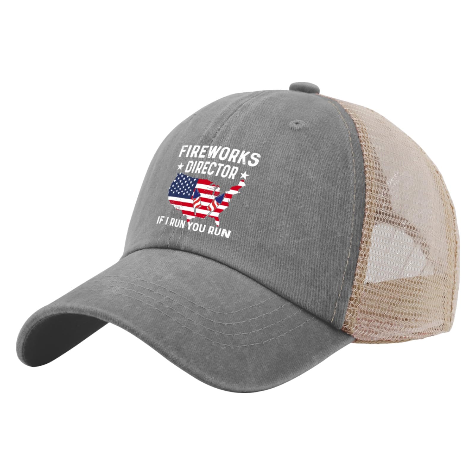 BEIXBE Fireworks Director hat side view highlighting casual trucker style