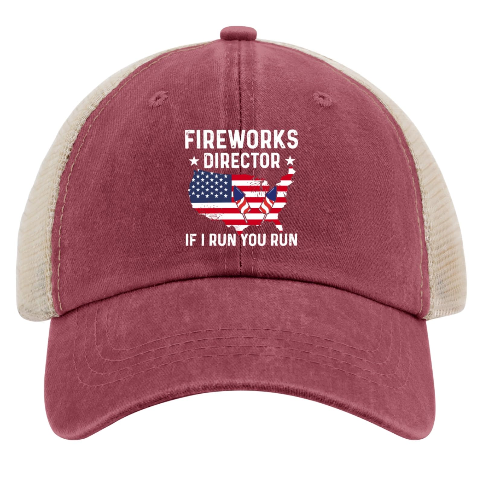BEIXBE Fireworks Director hat right side view, adjustable strap ensures a secure fit.
