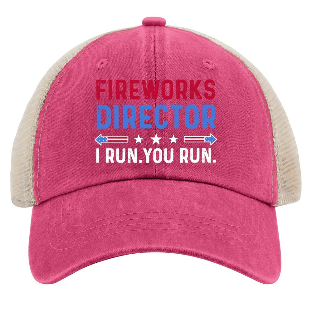 BEIXBE Fireworks Director Run You Run hat back-strap adjustability enhances fit