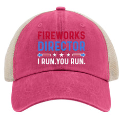 BEIXBE Fireworks Director Run You Run hat back-strap adjustability enhances fit
