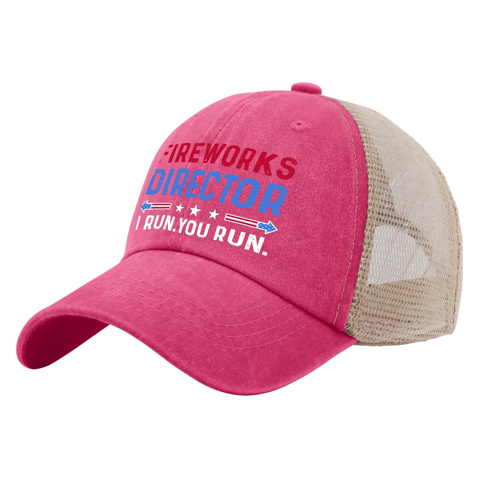 BEIXBE Fireworks Director Run You Run hat side profile, vintage denim texture for casual style