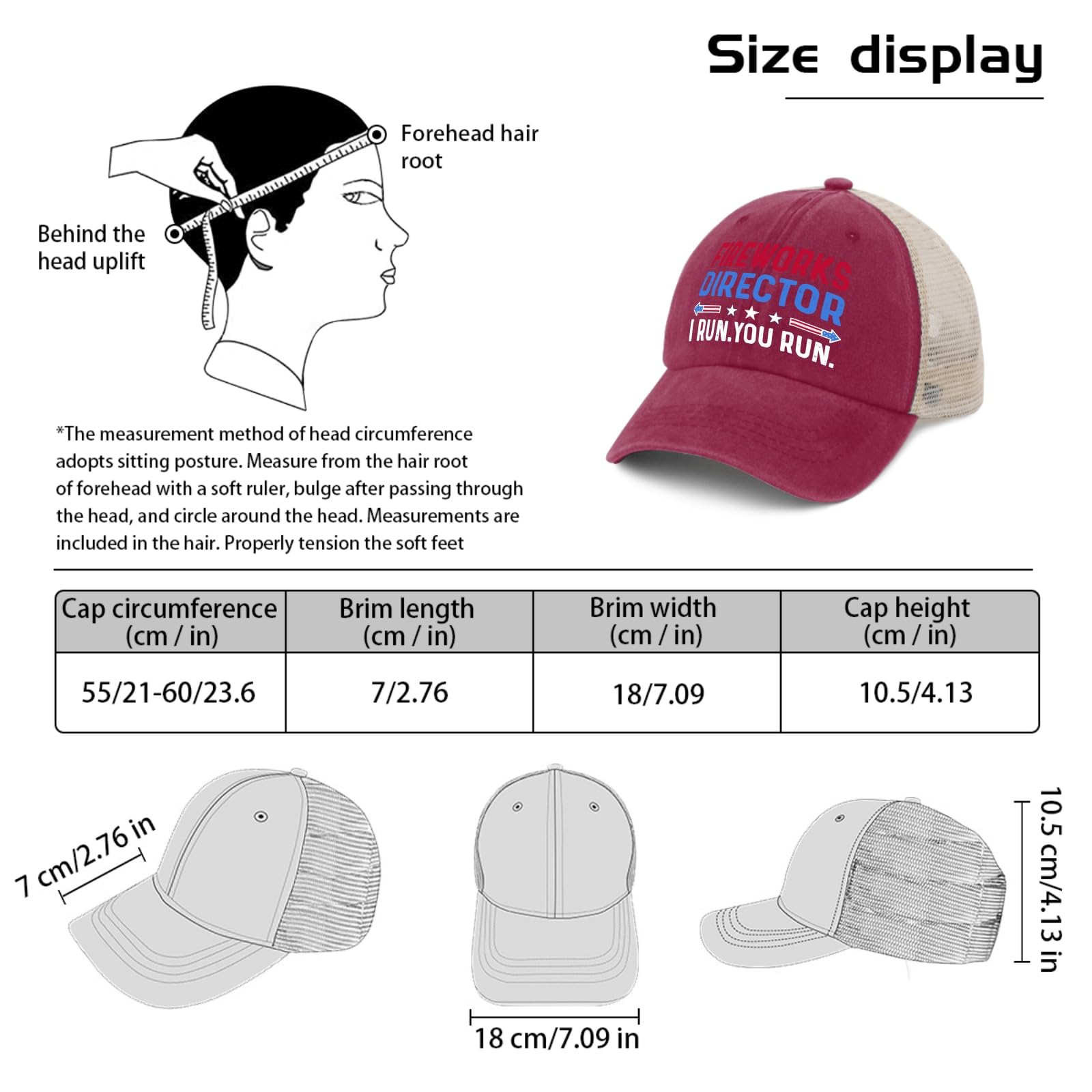 BEIXBE Fireworks Director Run You Run hat washed-denim look for daily wear