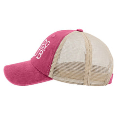 BEIXBE We Do Not Care Club Hat pink back view with adjustable strap.